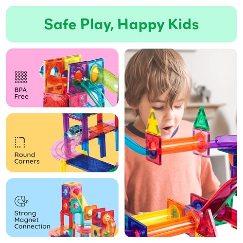 PicassoTiles 108 Piece Marble Run Race Track Set with LED Cars STEM Ages 3+ - color: 3-in-1 108pcs