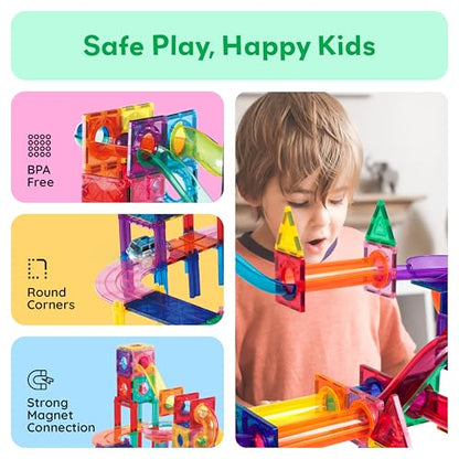 PicassoTiles 108 Piece Marble Run Race Track Set with LED Cars STEM Ages 3+ - color: 3-in-1 108pcs
