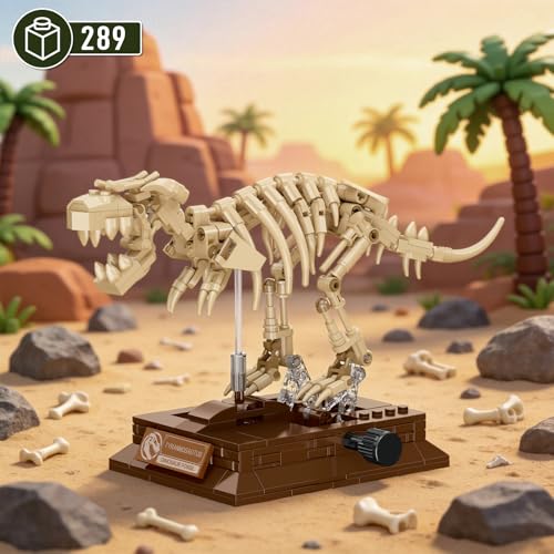 HIGH GODO T. Rex Dinosaur Fossils Building Set with Display Base, Tyrannosaurus Rex Dinosaur Fossil Set, Skeleton Model Set for Home Decor, Ideal Gift for Fossil Lovers Teens Adult 14+ (289PCS) - style: Tyrannosaurus Rex Dinosaur Fossil