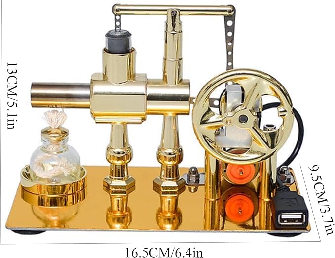 Hot Air Stirling Engine Motor Model,Stirling Engine Kit, Single-Cylinder Metal Stirling Engine External Combustion Engine Motor,DIY Hot Air Engine Gift of Air for Desktop EducationalToy (Gold) - color: Gold