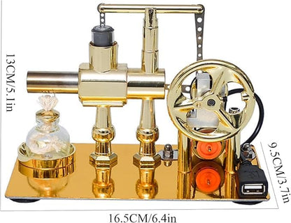 Hot Air Stirling Engine Motor Model,Stirling Engine Kit, Single-Cylinder Metal Stirling Engine External Combustion Engine Motor,DIY Hot Air Engine Gift of Air for Desktop EducationalToy (Gold) - color: Gold