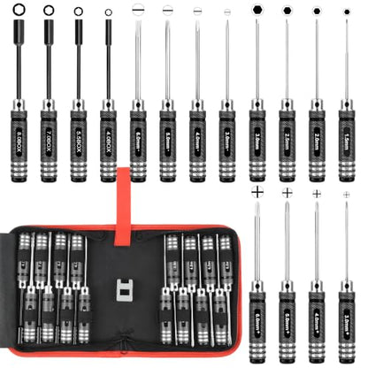 16pcs RC Tool Kit-Hex,Slotted, Socket, Phillips Screwdrivers Set - color: Silver