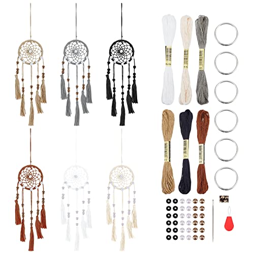INFUNLY 6 Set Mini Dream Catchers Kit for Keychain DIY Dream Catcher Making Kit Colorful Handmade Small Dream Catcher for Bag Pendant Car Interior Backpack Charm - style: 6pcs Brown