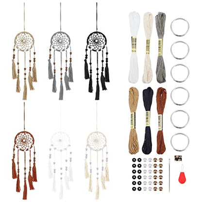 INFUNLY 6 Set Mini Dream Catchers Kit for Keychain DIY Dream Catcher Making Kit Colorful Handmade Small Dream Catcher for Bag Pendant Car Interior Backpack Charm - style: 6pcs Brown
