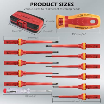 1000V Insulated Electrician Screwdriver Set - 13-Piece Professional Electrical Screwdriver Set Insulation Handle CRV Steel Magnetic Phillips Slotted Pozi Torx Tips VDE & GS Certified - color: 13 Pcs Vde Interchangeable Pro