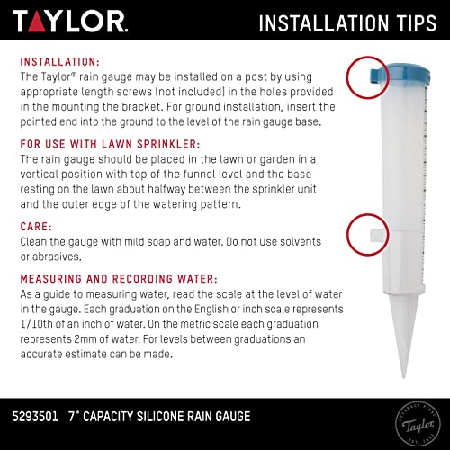 Taylor Freeze Proof Silicone Rain Gauge 7 Inch Capacity, Teal