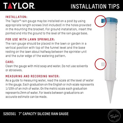 Taylor Freeze Proof Silicone Rain Gauge 7 Inch Capacity, Teal
