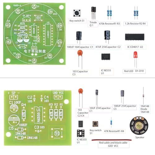 5in1 Soldering Practice Kit Mini Musical Tesla Coil, Plug-in Flowing Light,Doorbell, Sound-Activated Flowing Light, and Lucky Roulette Wheel Soldering Projects Soldering Practice for Teens - style: GreenTSL5IN1