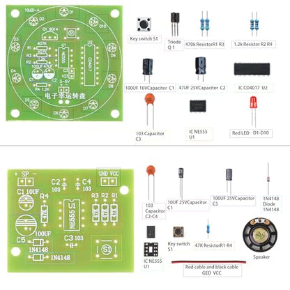5in1 Soldering Practice Kit Mini Musical Tesla Coil, Plug-in Flowing Light,Doorbell, Sound-Activated Flowing Light, and Lucky Roulette Wheel Soldering Projects Soldering Practice for Teens - style: GreenTSL5IN1