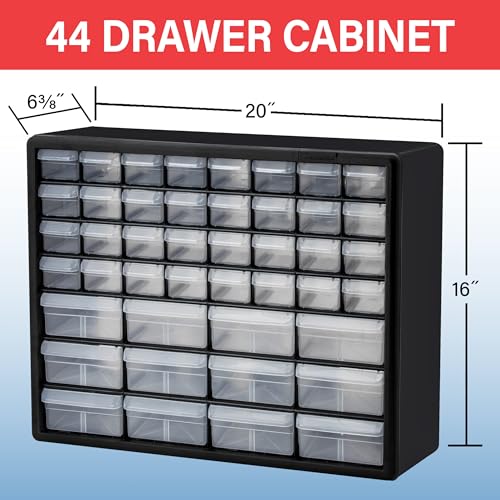 Akro-Mils 44-Drawer Plastic Storage Cabinet, 20"W x 6"D x 16"H, Black - color: Black, size: 44 Drawer, style: 1 Pack