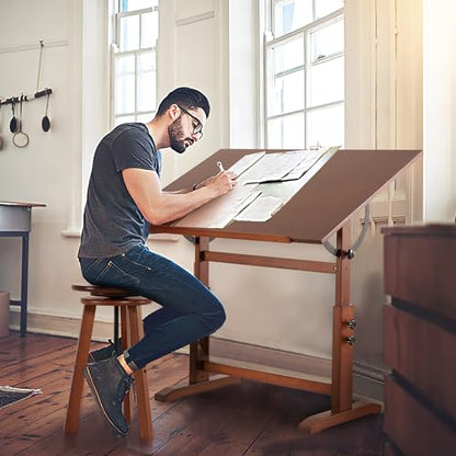 VISWIN Wood Drafting Table for Adults, 30" X 42" Extra-Large Drawing Table with Adjustable Height & Angle for Art Studio, Solid Pine Wood Artist Desk for Drawing, Drafting, Writing, Reading - color: Walnut