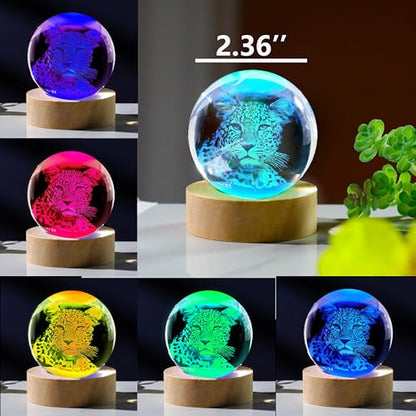 3D Cheetah Gifts for Women - Crystals Ball 60mm - Glass Animals Figurine Cheetah Decor Stuff for Anniversary Birthday - style: Cheetah