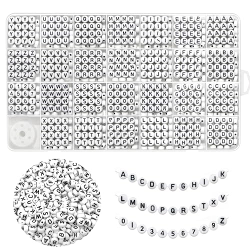 JULIMAIDONG Alphabet Beads A-Z 1350+Pcs Letter Number Hearts Bracelets Bead - color: Black