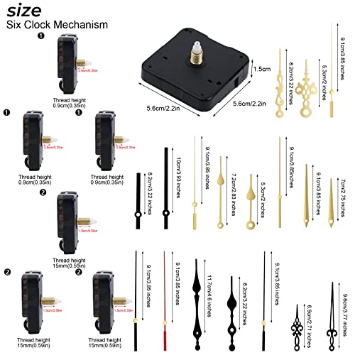 YOGINGO 6Pcs Quartz Clock Mechanism Kit, Wall Clock Mechanisms Mattery Powered Replacement, Clock Movement Parts Motor Replacement DIY Repair Parts with 6 Set Hands (No Battery) - size: 3 pairs 16mm + 23mm Clock Mechanisms