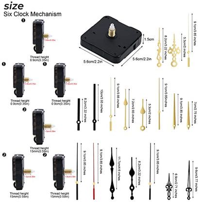 YOGINGO 6Pcs Quartz Clock Mechanism Kit, Wall Clock Mechanisms Mattery Powered Replacement, Clock Movement Parts Motor Replacement DIY Repair Parts with 6 Set Hands (No Battery) - size: 3 pairs 16mm + 23mm Clock Mechanisms