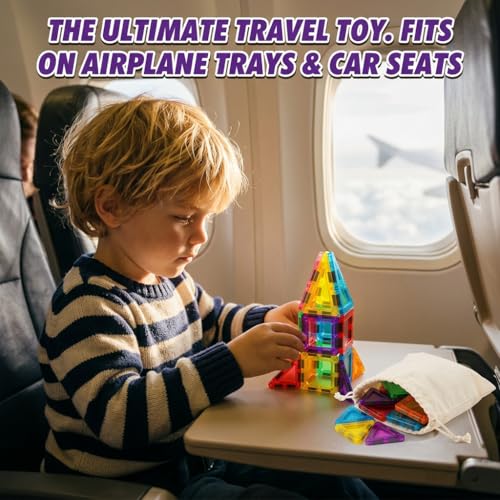 56Pcs Mini Magnet Building Blocks, STEM Educational Construction Toys for Boys Girls Age 3 4 5 6, Toddler Magnetic Tiles for Travel & Airplane Activities, Montessori Sensory Learning Toys Gift Set