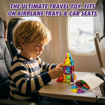 56Pcs Mini Magnet Building Blocks, STEM Educational Construction Toys for Boys Girls Age 3 4 5 6, Toddler Magnetic Tiles for Travel & Airplane Activities, Montessori Sensory Learning Toys Gift Set