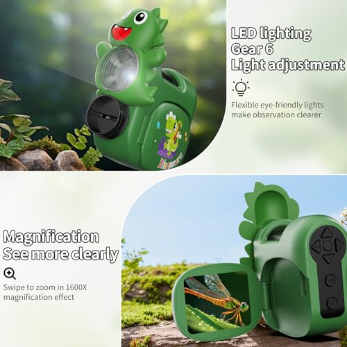 1600X Handheld Microscope for Kids 2" IPS Screen Kit Mini Pocket Digital Microscopes STEM Science with Slides Photo Video Rechargeable Portable Scope Gift for Ages 6-12 (Green) - color: Green