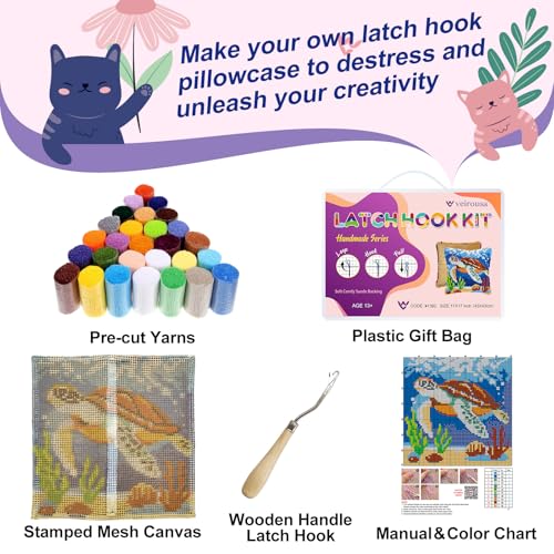 Sea Turtle Latch Hook Kits for Adults Beginners, Pre-printed Canvas - color: Traveling Sea Turtle