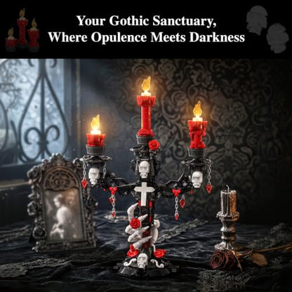 JAKI Gothic Skull Hand Roses Candelabra Building Kit with LED Light