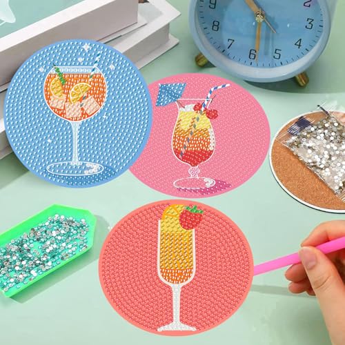Diamond Art Coasters Kits, 8 Pcs Cocktail Diamond Painting Coasters Kit - color: Cocktail