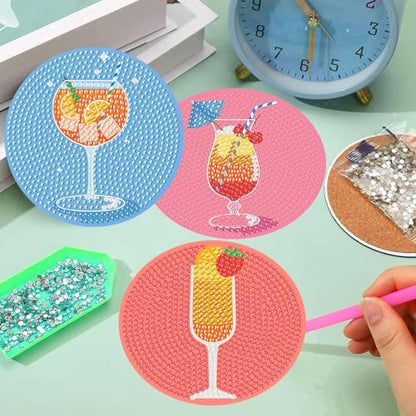 Diamond Art Coasters Kits, 8 Pcs Cocktail Diamond Painting Coasters Kit - color: Cocktail