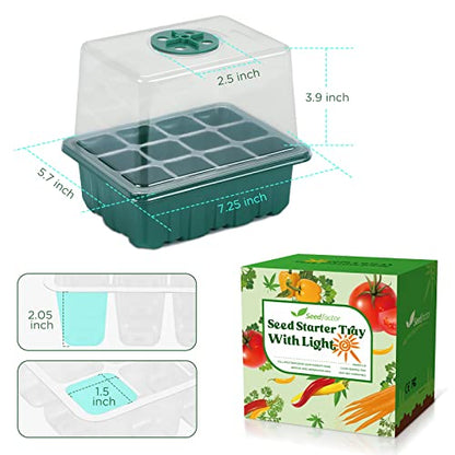 Seed Starter Tray with Light, 6PCS Seed Starter Kit with Grow Light, Seedling Starter Trays with Humidity Domes, Covers Height 3.9", Indoor Gardening Plant Germination Trays - color: Green