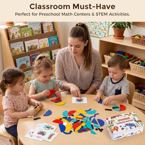 LovesTown Pattern Blocks with Iron Box, Wooden, 96pcs - size: Medium