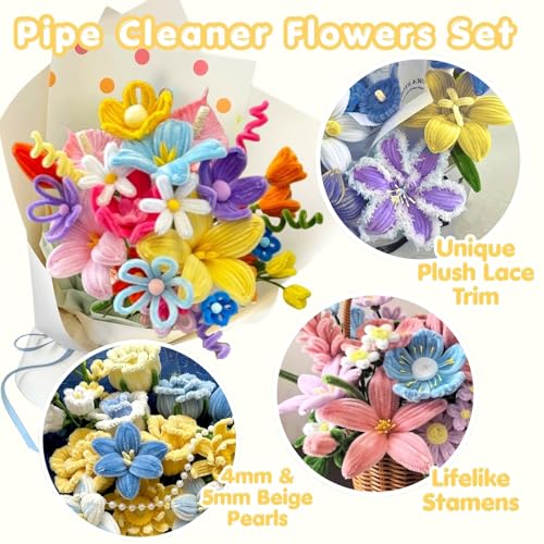 5-Color Macaroon Pipe Cleaner Flower Kit,300 Pcs Pipe Cleaners Craft - color: Macaroon
