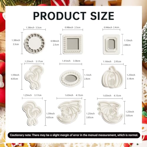 9 Pack Halloween Polymer Clay Cutters - Pumpkin/Mushroom/Flower/Oval Rectangle Geometry/Dragon, Ideal Polymer Clay Molds & Polymer Clay Earring Cutters for Christmas Jewelry Making - color: Christmas mold