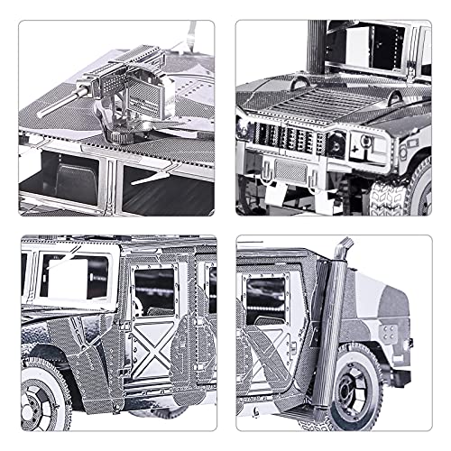 Piececool 3D Metal Puzzle Car Model Kits, American Hummer H1 Military Vehicle Models Kit, Brain Teaser DIY Metal Model Building Kits for Adults Teens Stress Relief, Best Gifts - color: Silverhummer