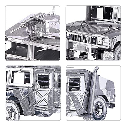Piececool 3D Metal Puzzle Car Model Kits, American Hummer H1 Military Vehicle Models Kit, Brain Teaser DIY Metal Model Building Kits for Adults Teens Stress Relief, Best Gifts - color: Silverhummer
