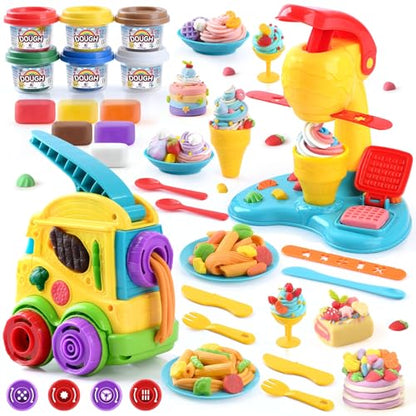 PLAY 2 in 1 Color Dough Kitchen Creations Set, Ice Cream & Noodle Maker - color: Yellowish Purple