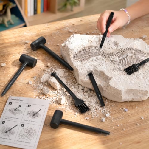 Kisangel 10 Sets Dino Digging Kit, Kids Hammer Chisel and Brush Set for Gem