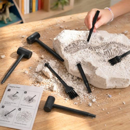 Kisangel 10 Sets Dino Digging Kit, Kids Hammer Chisel and Brush Set for Gem