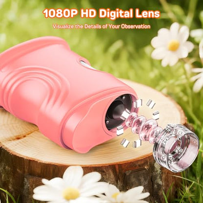 Microscope for Kids with 2.0" IPS Screen Girls Handheld Outdoor Gifts - color: Pink