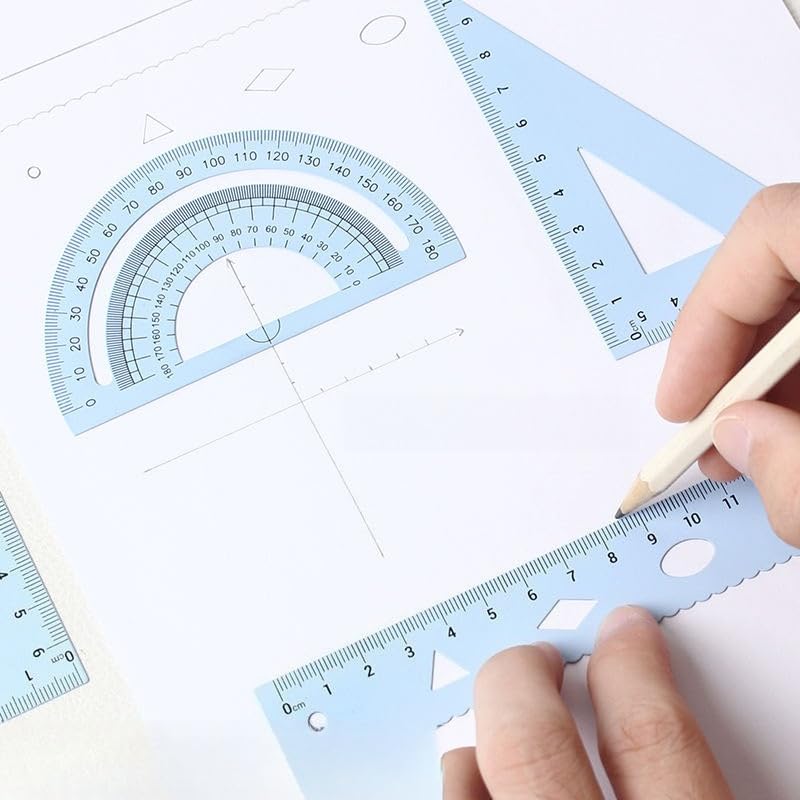 Multifunctional Geometric Ruler Set Protractor Triangle Straight Ruler Hand Measurement Drawing Tools with Storage Box for School Carpentry (Blue-1pc) - color: Blue-1pc