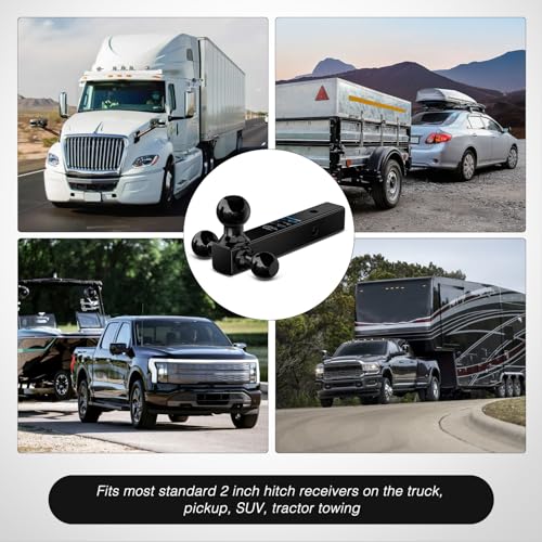 Nilight Tri-Ball Trailer Hitch Mount 1-7/8",2",2-5/16" Fits 2" Receiver - color: 2" hitch 3 ball