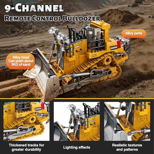 Remote Control Excavator (11-Channel), Dump Truck, Bulldozer, Loader (9-Channel), 2.4GHz Remote Control Construction Vehicles, Made of ABS, with Cool Lights and Sound Effects, 4-Pcs - color: Excavator Four-piece Set