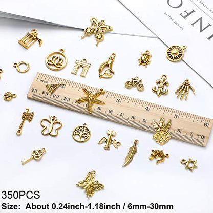 SANNIX 350Pcs Antique Gold Charms Bulk Lots Jewelry Making Charms Assorted - color: Antique Gold