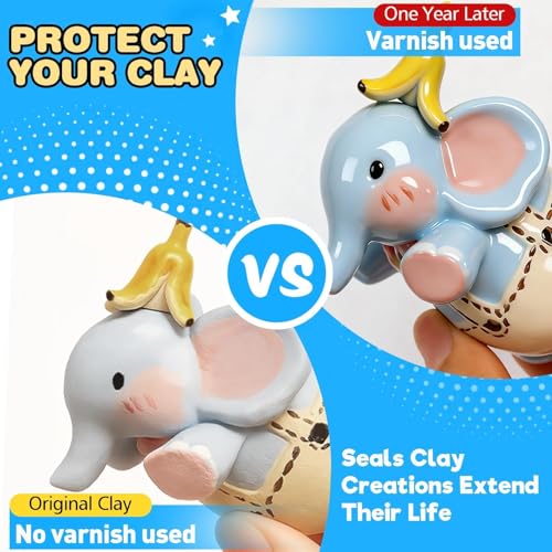 3.4FL OZ Air Dry Clay Glaze & 25pcs Tools Kit, Gloss Protective Sealant