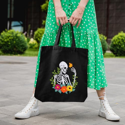 Louise Maelys Halloween Embroidery Kit Canvas Tote Bag, Skull Floral - color: skull flower