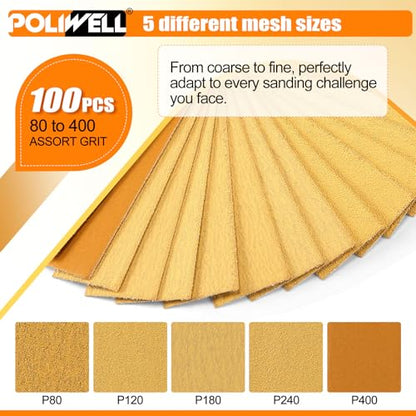 POLIWELL 100 Pcs Hand Sander Kit, 3.5” x 1” Mini Micro Sander for Small Projects, Detail Finger Sanding Block Tools, 80 120 180 240 400 Grit Wet Dry Sandpaper Sheets for DIY Crafts Wood Plastic - style: 100 Pcs