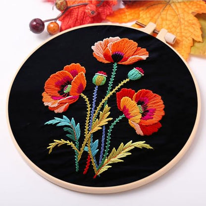 Poppy Needlework Embroidery Kit for Beginners,Handmade Cross Stitch Sewing Craft Kit with Pre-Stamped Patterns,7.87 inch Hoop,Floss & Needles for Craft Lover Birthday Gifts 30x30cm - color: Poppy