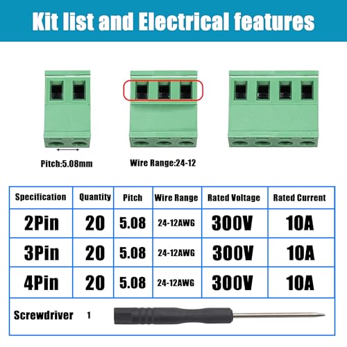 60Pcs 5.08mm Pluggable Screw Terminal Block 2P 3P 4P 300V 10A - size: 60pcs 2P 3P 4P 5.08mm
