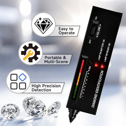 High Accuracy Diamond Tester Pen, Gemstone Identification Tool for Jewelers, Portable Gem Detector with Light & Beep Prompt