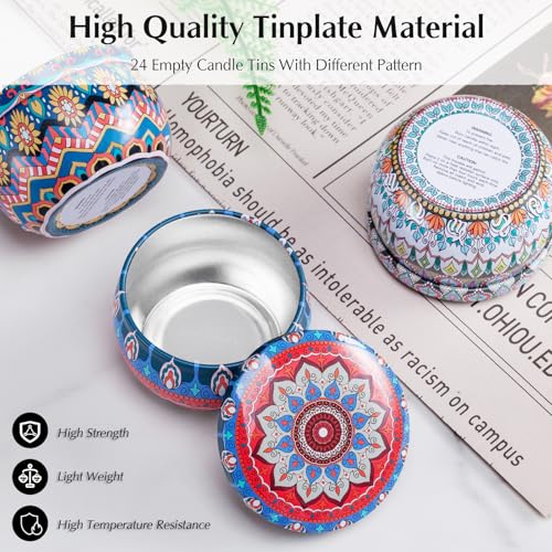 Domivirgo 24 Empty Candle Tins 2.5 oz with Lids - Simple Candle-Making Kit, Includes 26 Wicks, 5 Holders & 32 Stickers, Multi-Purpose Storage Containers for Crafts & Small Items (2.5oz) - size: 2.5oz