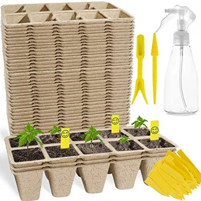 400Cells Seedling Start Trays with Drain Holes,40pcs Peat Pots Seedling Pots Biodegradable,Seedling Starter Kit,Organic Germination Plant Starter Trays(400xLabels,2xTransplant Tools,1xSpray Bottle) - size: 400cells-40pcs