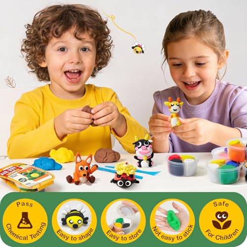 Air Dry Clay for Kids Modeling Clay Kit, 12 Boxes Model Magic Arts and Crafts for Kids with Tools & Tutorial, Non-Sticky, 3-12+ Years Boy Girl Birthday Gift, Animal Themed Party Favors Classroom Prize