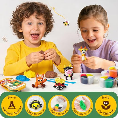 Air Dry Clay for Kids Modeling Clay Kit, 12 Boxes Model Magic Arts and Crafts for Kids with Tools & Tutorial, Non-Sticky, 3-12+ Years Boy Girl Birthday Gift, Animal Themed Party Favors Classroom Prize